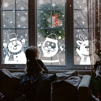 1 комплект Санта-Клаус Снеговик Лось Наклейки На Окно Снежинка Электростатическая Наклейка На Стену 2024 Рождественское Украшение Для Дома Новый Год