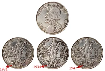 (1931 1934 1947) серебряная иностранная монета Panama Balboa 3шт.