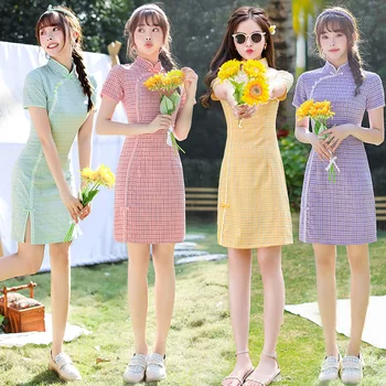 2023 Весеннее китайское платье Sweet Girls с сетчатым рисунком, женское современное ципао