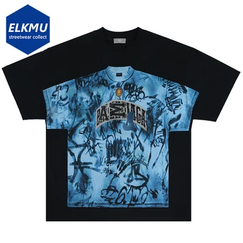 2024 Мужские футболки в стиле хип-хоп с графическим принтом Harajuku, Негабаритная уличная футболка, Черная Белая Свободная повседневная футболка Y2K, мужская