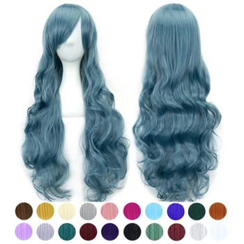 30 Цветов Длинных волнистых синтетических волос, темно-синий парик для косплея с челкой, красочные парики для костюмов на Хэллоуин для девочек