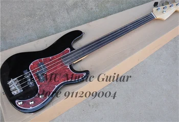 4-Струнная бас-гитара Без грифа, предварительный бас, Черный корпус, Красная накладка в виде черепахового панциря, фиксированный мост