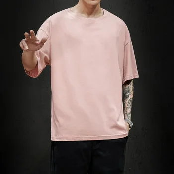 A2400 Новая летняя мужская футболка 2022 Модная однотонная футболка Мужская оверсайз в стиле хип хоп с коротким рукавом Повседневная хлопковая мужская уличная одежда