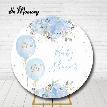 InMemory Светло-голубой Белый круглый фон для душа ребенка, покрывающий цветы, воздушные шары, круглый фон для новорожденного мальчика на заказ