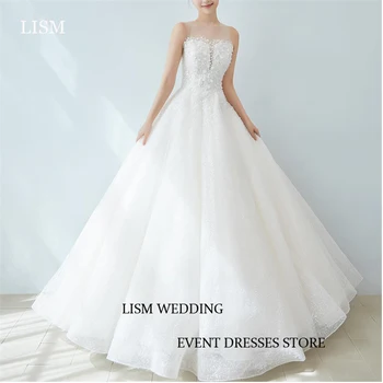LISM Princess Glitter A Line Корейские свадебные платья С прозрачным вырезом и кружевами, блестящие Свадебные платья длиной до пола с корсетом на спине, Элегантное свадебное платье