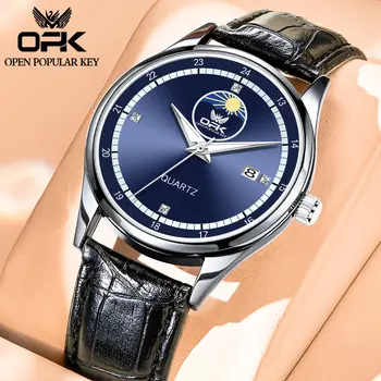 OPK Мужские Простые Модные кварцевые часы Водонепроницаемые Светящиеся Трендовые Роскошные Мужские часы Из Высококачественной Винтажной Кожи Деловые Мужские часы