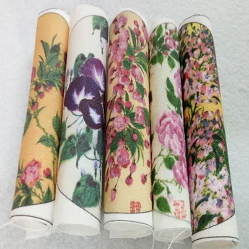 Pretty Zakka 5pcs Blooming Flowers Designs Комплект хлопчатобумажной льняной ткани для самостоятельного шитья сумки для монет