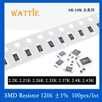 SMD резистор 1206 1% 2.2K 2.21K 2.26K 2.32K 2.37K 2.4K 2.43K 100 шт./лот микросхемные резисторы 1/4 Вт 3.2 мм * 1.6 мм