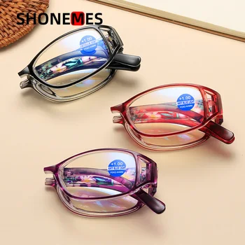 ShoneMes Складные очки для чтения с цветочным принтом, Синие Светозащитные очки, Дальнозоркие очки с диоптриями +1 2 3 4 для дам