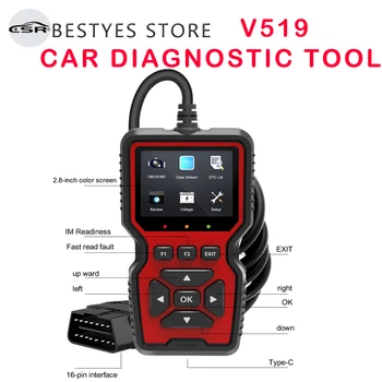V519 Автомобильный Диагностический Инструмент Для Тестирования Кислородного датчика в режиме реального времени Автомобильный Детектор Неисправностей ELM327 OBD II Считыватель кода EOBD