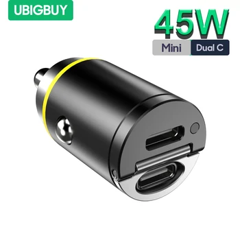 Автомобильное зарядное устройство Ubigbuy с двумя портами PD, самый маленький автомобильный адаптер USB Type C мощностью 45 Вт 30 Вт 20 Вт для быстрой зарядки iPhone 14 13 iPad Xiaomi