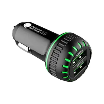 Адаптер автомобильного зарядного устройства USB Автомобильное быстрое зарядное устройство Двухпортовый автомобильный USB-адаптер со светодиодной подсветкой QC 3.0 Портативный USB 36 Вт Быстрая зарядка