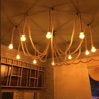 Американская ретро люстра из пеньковой веревки с 10 головками, Креативный ресторан, магазин одежды, Офисная декоративная лампа E27, потолочные светильники-пауки
