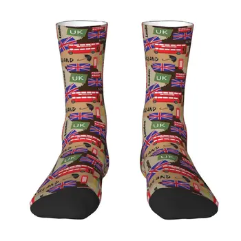 Британская Лондонская газета Текстура Мужские Носки Для экипажа Унисекс Kawaii С 3D Принтом UK United Kingdom Symbol Dress Socks