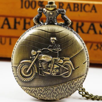 Бронзовый антикварный череп для езды на мотоцикле, кварцевые карманные часы, женское ожерелье, цепочка, часы Rtero fob, подарки, прямая поставка