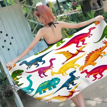 Быстросохнущее пляжное полотенце с мультяшными животными-динозаврами, прямоугольное банное полотенце для занятий йогой, спа, активного отдыха, Подарки для женщин и детей