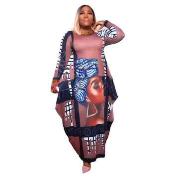 Весенняя мода 2022 года Для африканских женщин, длинное платье с круглым вырезом из полиэстера, африканские платья для женщин, африканская одежда 2XL-5XL