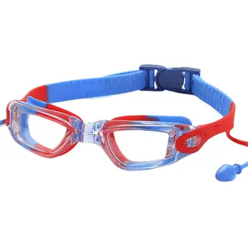 Детские очки для плавания Водонепроницаемые противотуманные очки для плавания с затычками для ушей, не пропускающие воду, эластичный ремешок высокой четкости для плавания