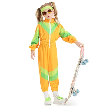 Детский спортивный костюм в стиле хип-хоп 70-х годов, комбинезон, ретро-диско-танцевальный костюм, Косплей, Карнавал, Хэллоуин, нарядное праздничное платье