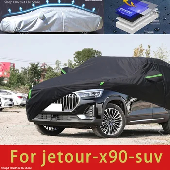 Для Jetour X90 Подходят наружные защитные чехлы для автомобилей, защищающие от снега, Солнцезащитный козырек, водонепроницаемый Пылезащитный Внешний черный чехол для автомобиля