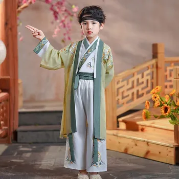 Древний Традиционный китайский Новый комплект одежды для мальчика, с длинным рукавом, с вышивкой Hanfu, платье для выступлений