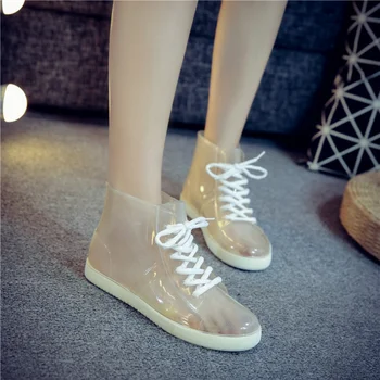 Женская Новая Водонепроницаемая рабочая обувь 2022 года, непромокаемые ботинки на платформе, Непромокаемые ботильоны желейного цвета, женские прозрачные слипоны