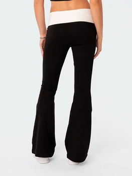 Женские расклешенные узкие брюки Y2k, леггинсы с отложным воротником, эластичные брюки-клеш с низкой посадкой, расклешенные штаны для йоги, уличная одежда для отдыха