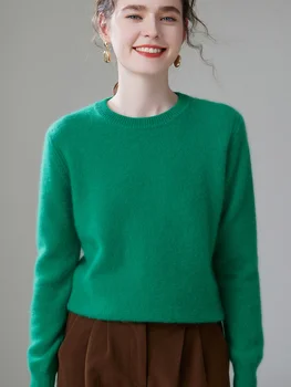 Женский осенне-зимний кашемировый пуловер Qinghe Cashmere с круглым вырезом, утолщенный свитер, повседневное тепло для поездок на работу, 100% кашемир