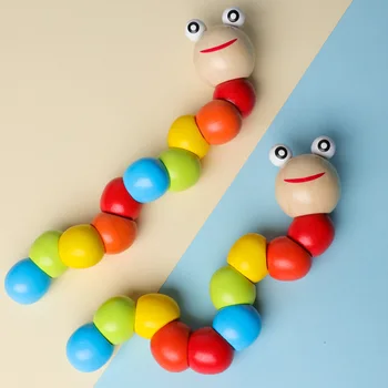 Игрушки для интеллектуального просвещения детей Деревянная разноцветная гусеница Пазлы для раннего обучения Монтессори Упражнения для пальцев TMZ