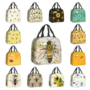 Изолированная сумка для ланча в винтажном портретном стиле Honey Bee, для женщин, Многоразовый термоохладитель, коробка для ланча, офис для пикника, путешествия