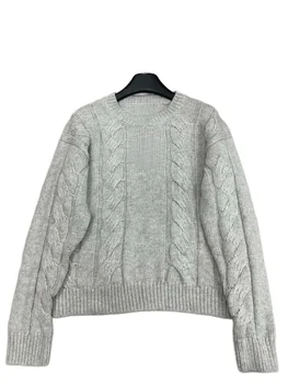 Кардиган-пуловер с круглым вырезом, короткая приталенная версия, однотонный шерстяной дизайн, теплый и удобный, осень/зима 2023