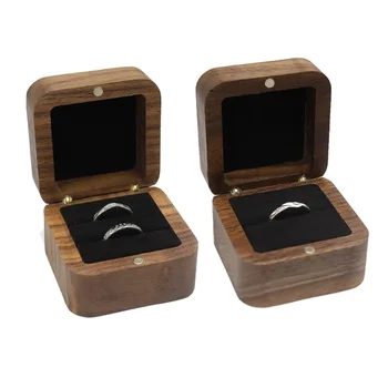 Коробка из натурального ореха, деревянный футляр для предложения //Свадебные Квадратные коробки для обручальных колец, футляры для ювелирных изделий