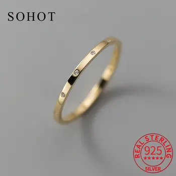 Круглое кольцо из настоящего серебра 925 пробы с цирконом CZ Для модных женщин, модные ювелирные украшения, минималистичные геометрические аксессуары