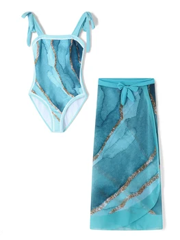 Купальник-монокини с завязками на плечах с цветочным принтом и юбкой-саронгом - винтажный комплект пляжной одежды для женщин