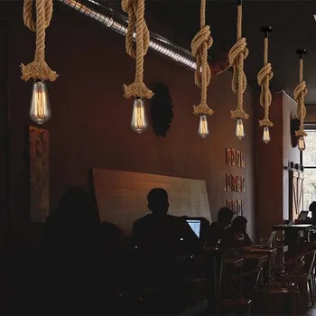 Лампа накаливания с веревочным освещением Бар Кухня Столовая винтажный веревочный светильник Лофт Промышленный Деревенский тканый подвесной светильник