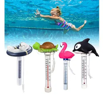 Милый мультяшный животный Плавающий бассейн, Аквариум, поплавковый термометр со шнурком для наружного плавания, спа-термометр в помещении