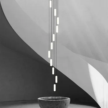 Минималистичный Дизайн Вилла Лестница Люстра Современные светодиодные подвесные светильники с длинной трубкой Белые Креативные Светильники для внутреннего Чердака