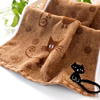 Модное вышитое полотенце для лица из 100% хлопка, мягкие настольные салфетки с рисунком кота из мультфильма, полотенца для ванной комнаты, впитывающие влагу, быстро сохнущие