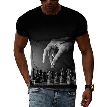 Мужская летняя футболка с 3D-принтом в шахматы, летняя футболка с короткими рукавами, модные распродажи, повседневный топ с круглым воротником и короткими рукавами