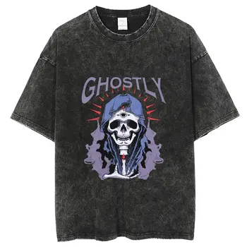 Мужская футболка с принтом Ghost Design, Уличная одежда в стиле Харадзюку, Топы из 100% хлопка в стиле Ретро, Футболки Унисекс в стиле хип-хоп