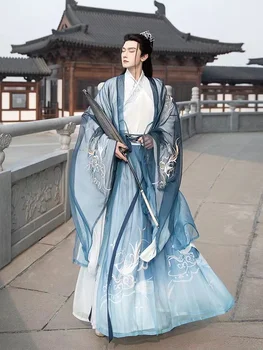 Мужчины Женщины, Набор китайских традиционных костюмов Hanfu периода Вэйцзинь, Шифоновый корсет, конфуцианское платье, одежда для косплея джентльмена