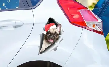 Наклейка на автомобиль, забавная магнитная наклейка с собакой, Стайлинг кузова автомобиля, Рождественское украшение с собакой в Рождественской шляпе, автомобильные аксессуары