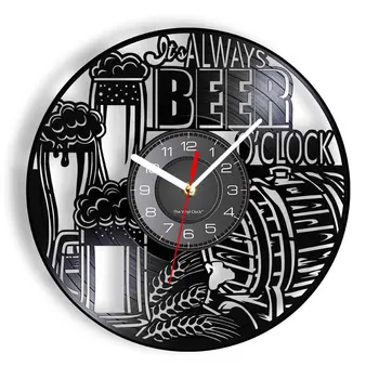 Настенные часы для виниловой пластинки It's Always Beer O'Clock Виниловая пластинка, изготовленная из пенопласта для пивных кружек, Винтажный дизайн, часы с подсветкой, Поделки на дисках