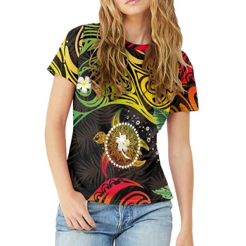 Новая полинезийская татуировка на шее, Женская футболка с коротким рукавом, Микронезийские черепахи, Роскошные принты, Праздничная пляжная вечеринка, Большой размер 5XL