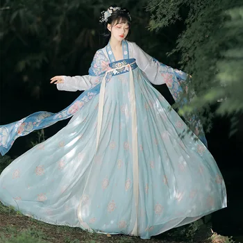Новинка 2023 года, женская одежда для косплея с китайской традиционной вышивкой Hanfu, танцевальный комплект, костюм Феи, одежда для девочек, простое платье династии Хань