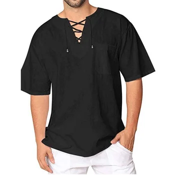 Новый тренд Летних мужских футболок с короткими рукавами из хлопка и льна Повседневная футболка Пляжная футболка компрессионная рубашка мужские компрессионные рубашки