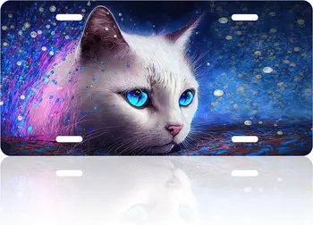 Обложка номерного знака кошки Голубые глаза Акварель номерного знака для украшения автомобиля Бирка Рамка номерного знака животного Подходит для стандарта США