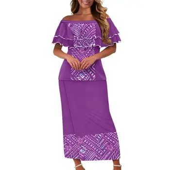 Одежда полинезийского племени, Фиджийский принт Тапа, Изготовленные на заказ женские комплекты платьев в стиле Островитянок, Самоанский Пулетаха с открытыми плечами.