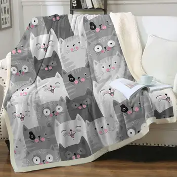 Одеяло для серых и белых кошек Плюшевое Шерп Фланелевое Покрывало для дивана Супер Мягкое одеяло для спальни ТВ Покрывало Полное