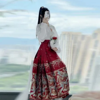 Оригинальный китайский стиль, рукав-самолет, юбка с лошадиной мордой, Плетение Золотого макияжа, Цветочный женский повседневный костюм Mamian Dress